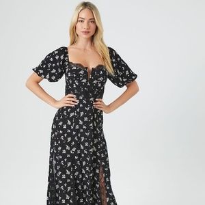 Floral Lace-Trim Maxi Dress